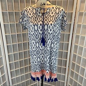 Tribal Jean Short Sleeve Large Fringed Blouse NWOT